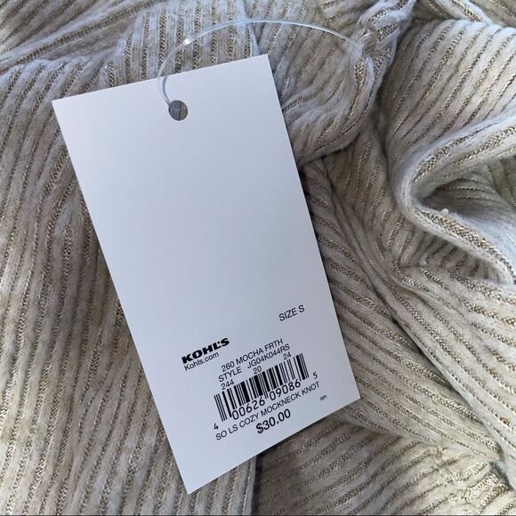 Juniors' SO Long Sleeve Cozy Mockneck Knot Front NEW long sleeve SZ SM Oatmeal - Picture 6 of 9